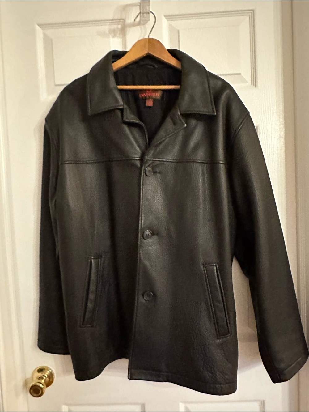 Danier Black Leather Pea Coat with Button Front